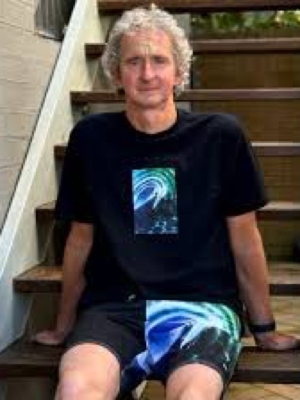 Quiksilver Rick griffin Black Tee with Blue and Green Wave Graphic